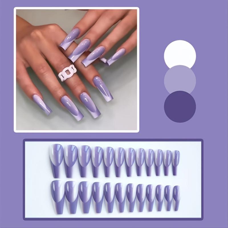 24 pcs Purple Jade Press On Nails Full Cover Ballerina Manicure