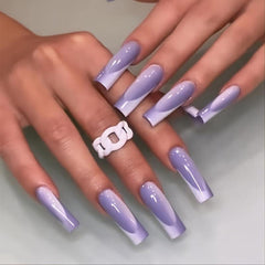 24 pcs Purple Jade Press On Nails Full Cover Ballerina Manicure