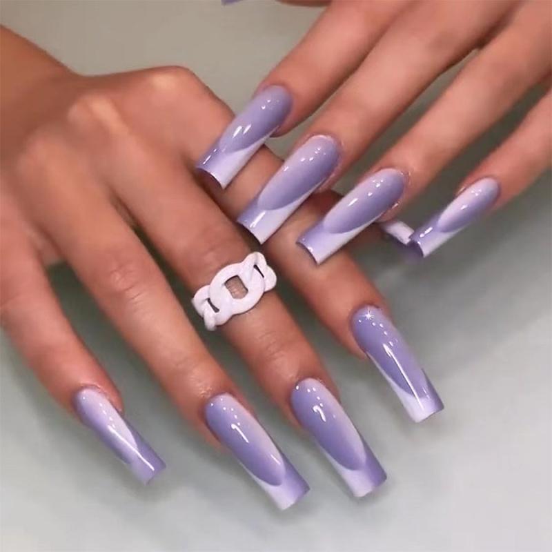 24 pcs Purple Jade Press On Nails Full Cover Ballerina Manicure