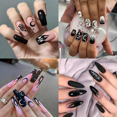 Flame Snake Moon Star Press On Nails Set with Adhesive Tabs and Nail File