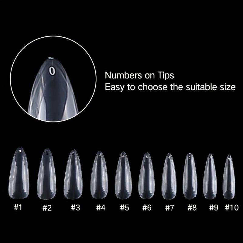 500pcs Stiletto Shaped Clear Gel Nail Tips With Box
