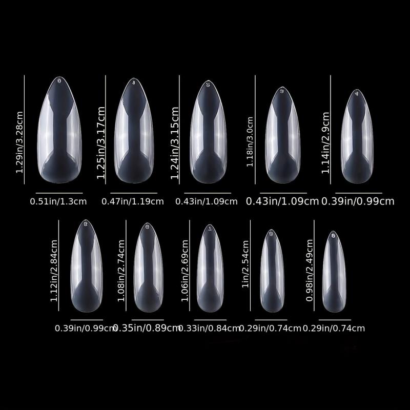 500pcs Stiletto Shaped Clear Gel Nail Tips With Box