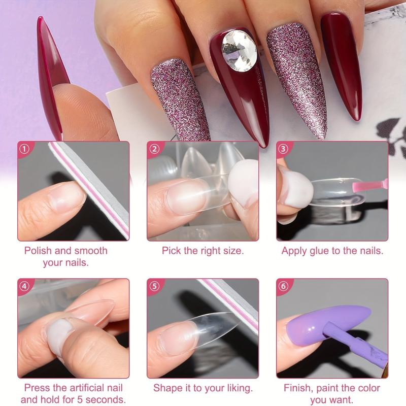 500pcs Stiletto Shaped Clear Gel Nail Tips With Box