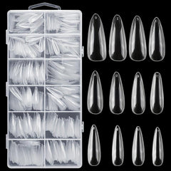 500pcs Stiletto Shaped Clear Gel Nail Tips With Box