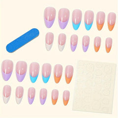 24 pcs Oval Almond Press On Nails Realistic French False Nails
