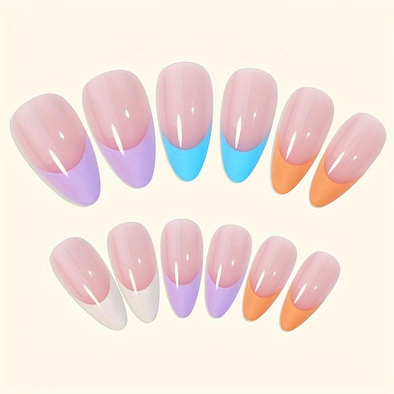 24 pcs Oval Almond Press On Nails Realistic French False Nails