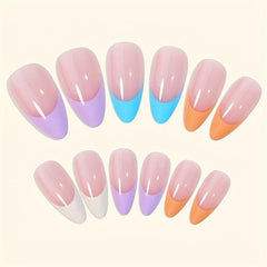 24 pcs Oval Almond Press On Nails Realistic French False Nails