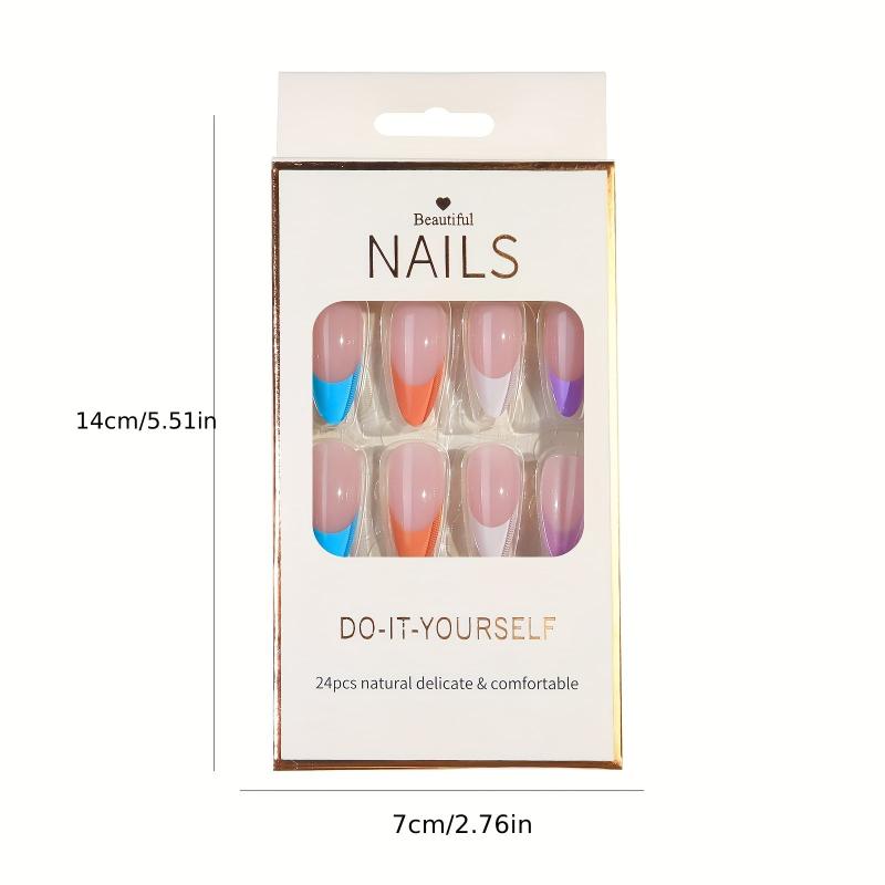 24 pcs Oval Almond Press On Nails Realistic French False Nails