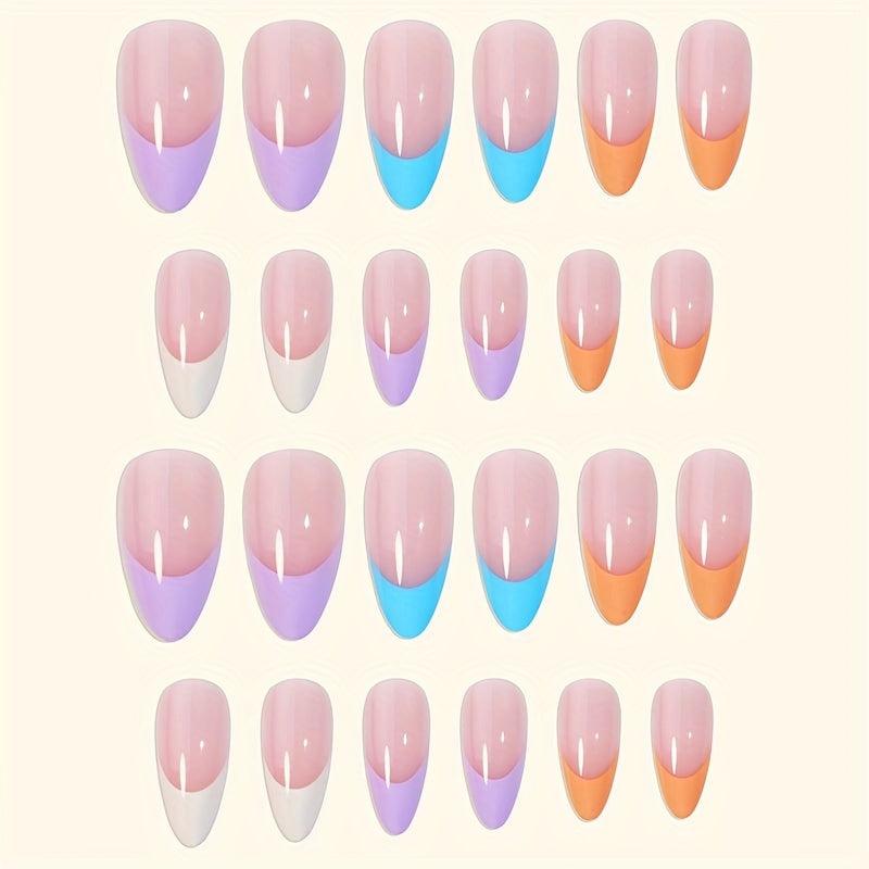 24 pcs Oval Almond Press On Nails Realistic French False Nails