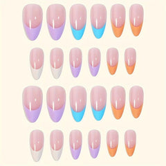 24 pcs Oval Almond Press On Nails Realistic French False Nails