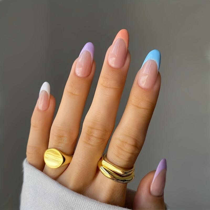 24 pcs Oval Almond Press On Nails Realistic French False Nails