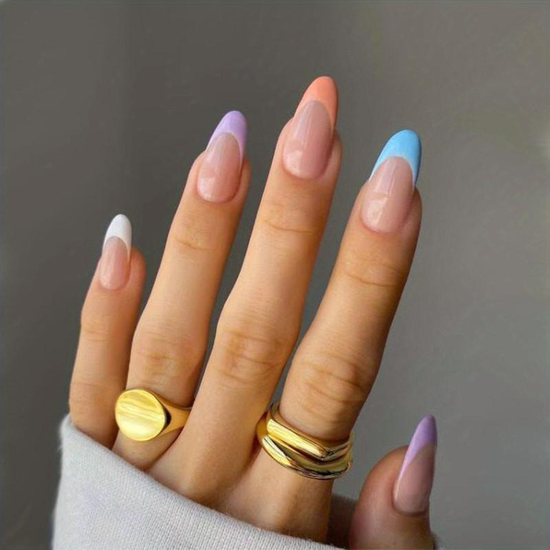 24 pcs Oval Almond Press On Nails Realistic French False Nails