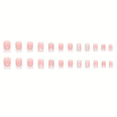 24 pcs Nude Press On Nails with Rhinestones & Daisy Designs