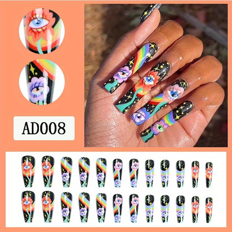 24pcs Boxed Rainbow Devil's Eye Ballet Nail Glossy Manicure Nails