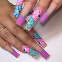 24pcs Boxed Rainbow Devil's Eye Ballet Nail Glossy Manicure Nails