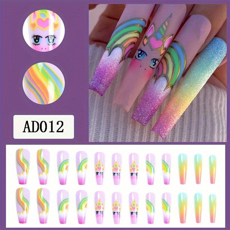 24pcs Boxed Rainbow Devil's Eye Ballet Nail Glossy Manicure Nails
