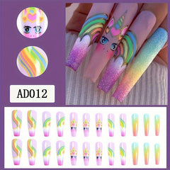 24pcs Boxed Rainbow Devil's Eye Ballet Nail Glossy Manicure Nails