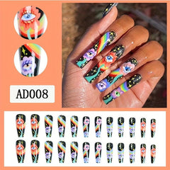 24pcs Boxed Rainbow Devil's Eye Ballet Nail Glossy Manicure Nails