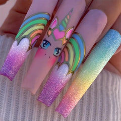24pcs Boxed Rainbow Devil's Eye Ballet Nail Glossy Manicure Nails