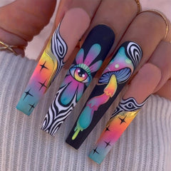 24pcs Boxed Rainbow Devil's Eye Ballet Nail Glossy Manicure Nails