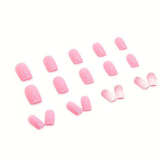 24pcs Glossy Pink Ombre Press On Nails with Sequin Short Square False Nails