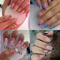 96 pcs Butterfly Press On Nails Glitter Swirl Line Bling Square Set