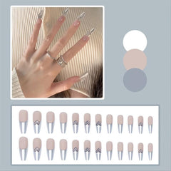 24Pcs French Nude Coffin Press On Nails with 3D Rhinestones