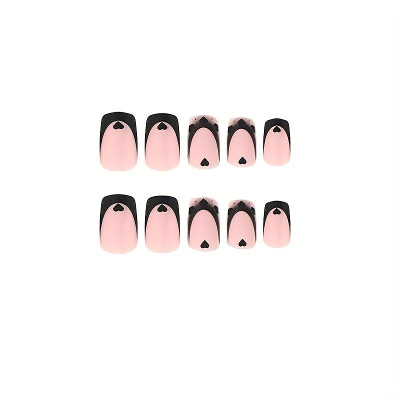 Matte French Tip Press On Nails with Heart Full Cover False Nails