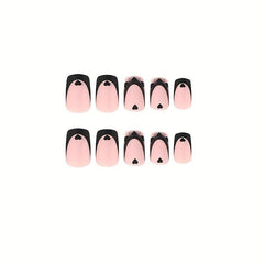Matte French Tip Press On Nails with Heart Full Cover False Nails