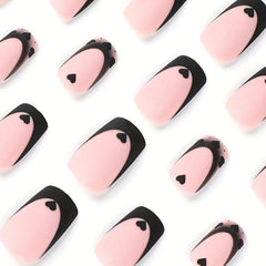 Matte French Tip Press On Nails with Heart Full Cover False Nails
