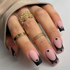 Matte French Tip Press On Nails with Heart Full Cover False Nails