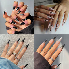 96 pcs Gradient Acrylic Stiletto Nails with Flower Long Almond Glue On Nails Set