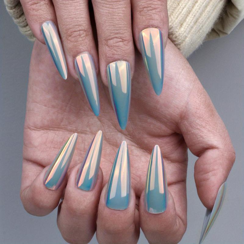 24pcs Aurora Iridescent Magic Mirror False Nails
