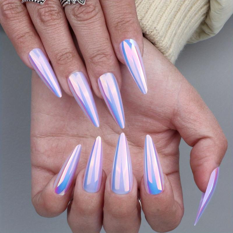 24pcs Aurora Iridescent Magic Mirror False Nails