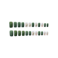 Green Acrylic Flower Press On Nails for Women and Girls - Easy to Apply