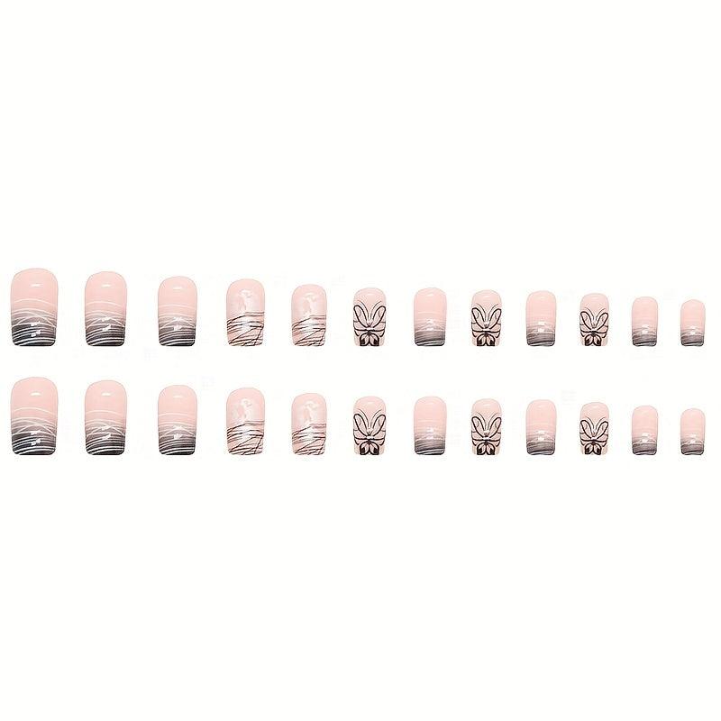 24pcs Butterfly Press On Nails Aurora Iridescent Sequin Medium False Nails