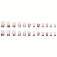 24pcs Butterfly Press On Nails Aurora Iridescent Sequin Medium False Nails