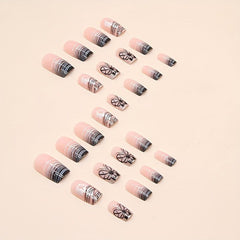 24pcs Butterfly Press On Nails Aurora Iridescent Sequin Medium False Nails
