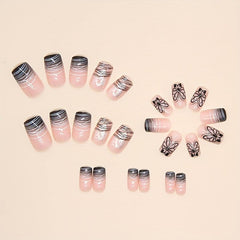24pcs Butterfly Press On Nails Aurora Iridescent Sequin Medium False Nails