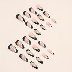 24pcs Press On Nails with Golden Foil Full Cover Almond False Nails Nude Pink
