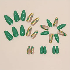 Green Almond Press On Nails with Glitter Swirl Medium Length