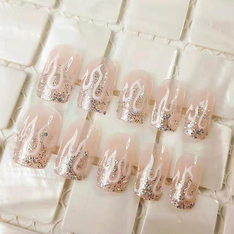 24pcs Flame Glitter Nail Patch Stickers for Nail Art