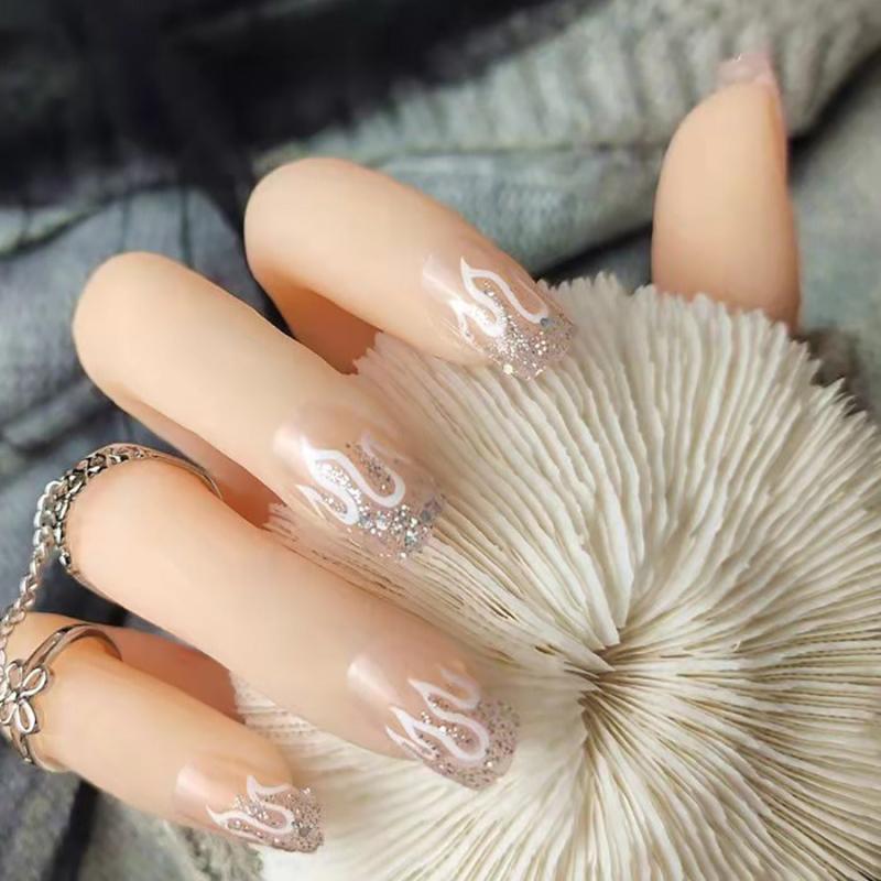 24pcs Flame Glitter Nail Patch Stickers for Nail Art