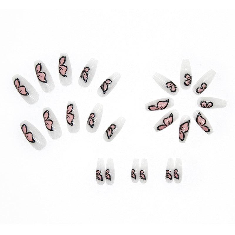 24 pcs Butterfly Press On Nails French Tips DIY Manicure