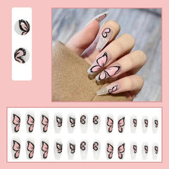 24 pcs Butterfly Press On Nails French Tips DIY Manicure