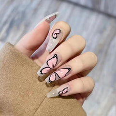 24 pcs Butterfly Press On Nails French Tips DIY Manicure