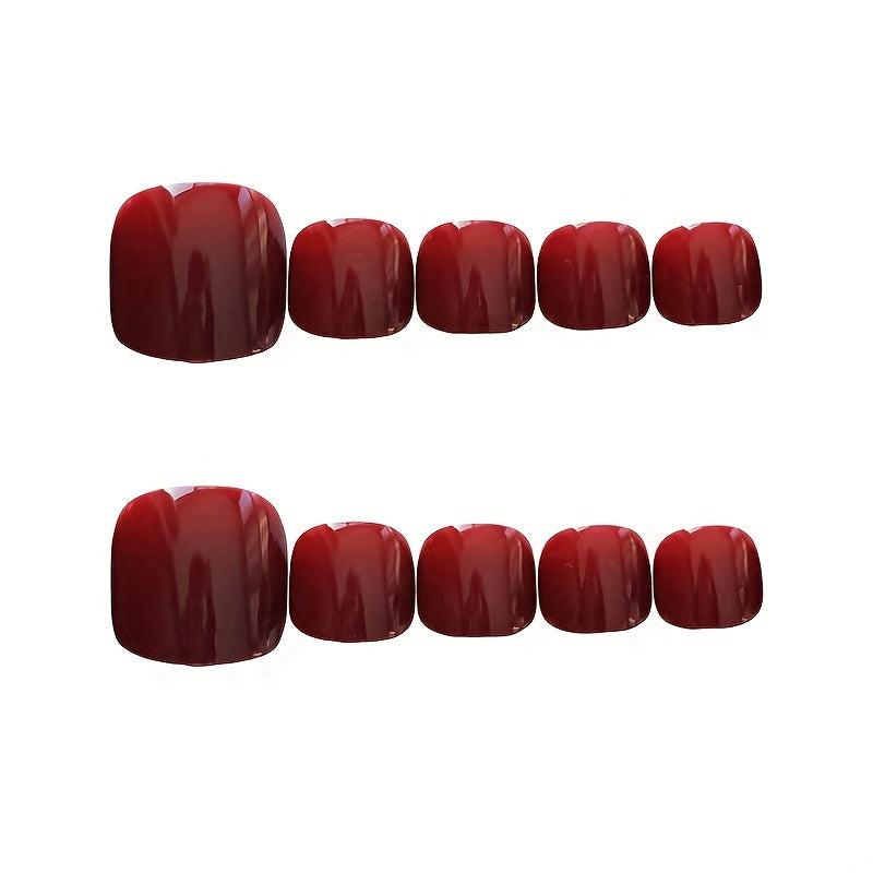 Red Press On Acrylic Toenails for Women and Girls