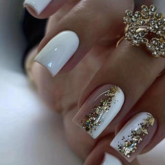 Sequin Press On Nails Set Medium Square Glue On Pink Options