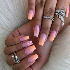 Sequin Press On Nails Set Medium Square Glue On Pink Options