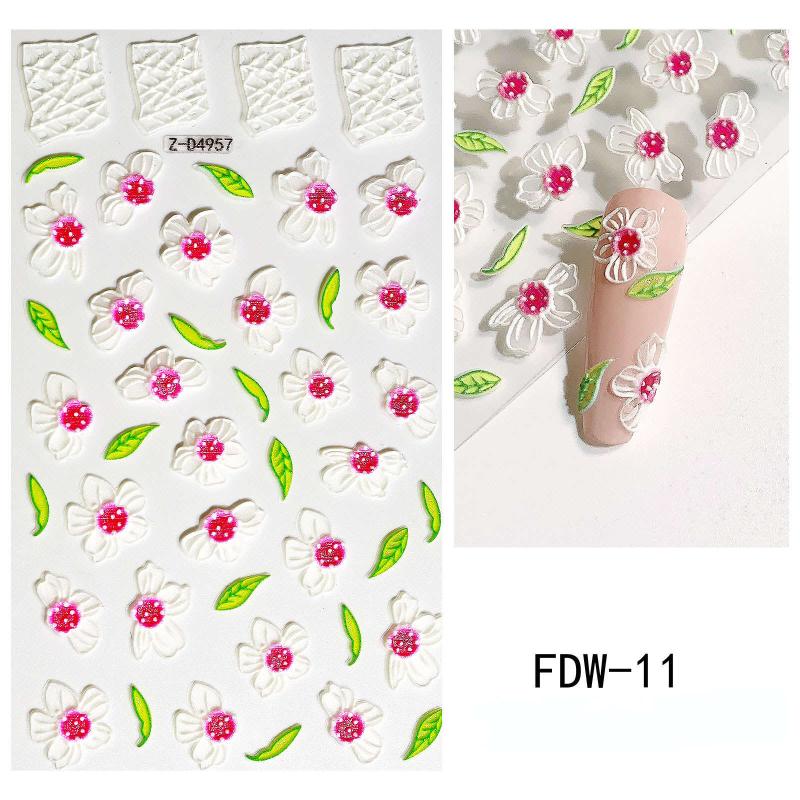 5D Embossed Flower Leaves Nail Art Stickers Self Adhesive Nail Decals